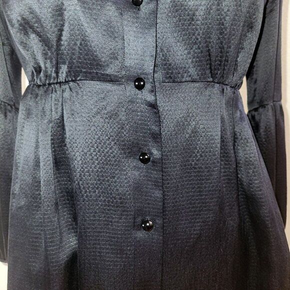Black 100% silk pea coat style puff sleeves top - Picture 3 of 4